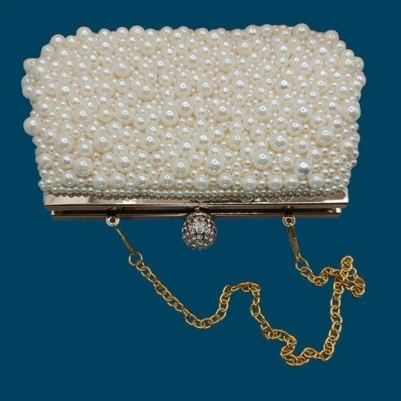 My gift faux pearl evening clutch shoulder bag beige - Picture 7 of 12